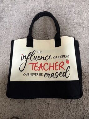 Teacher Tote Bag - Black & Cream Canvas Teacher Tote